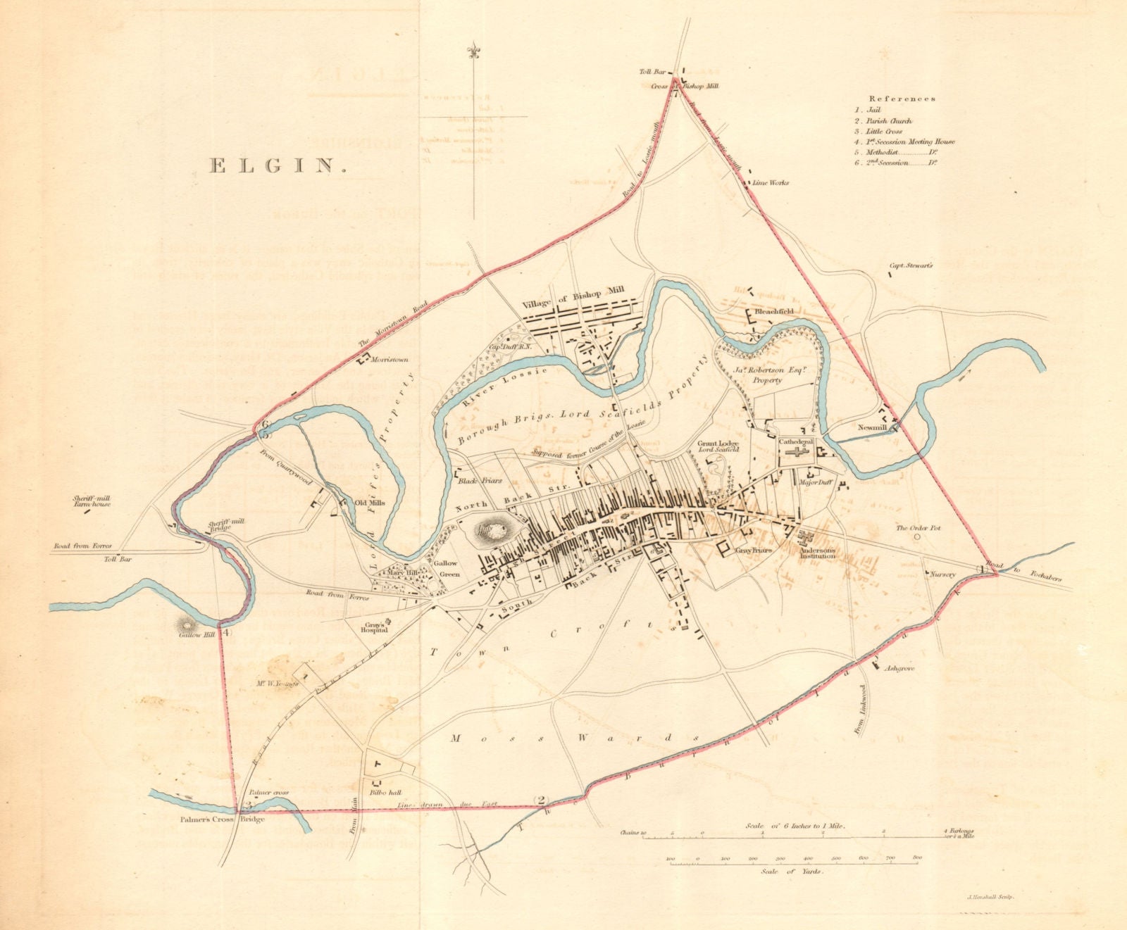 ELGIN borough/town plan for the REFORM ACT. Bishopmill Scotland. DAWSON 1832 map